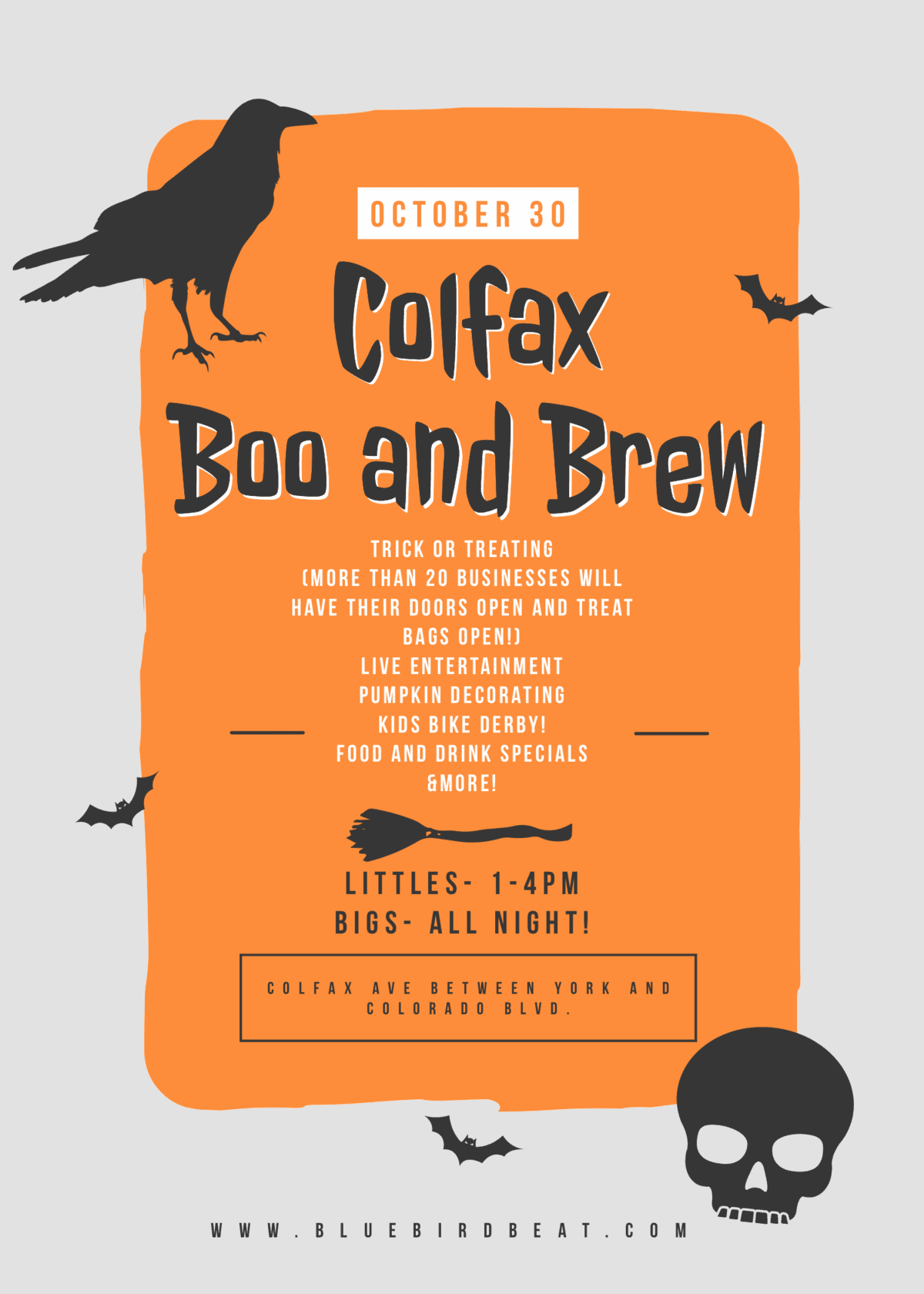 Get spooky with us at Boo n' Brew! Bluebird District on Colfax Avenue